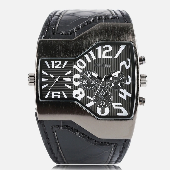 New Black Men's Oulm Dual Time zone sports watch - Picture 1 of 3